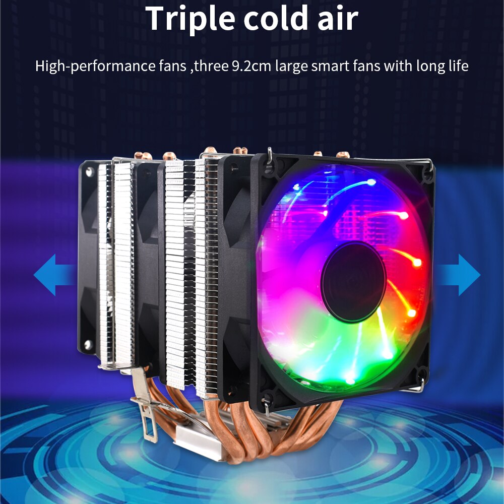 TISHRIC CPU Refroidisseur Ventilateur 6 Caloducs 4 Broches PWM RVB Tranquille Pour Intel LGA 1150 1151 1155 1200 1366 AMD AM3 AM4 CPU Ventilateur De Refroidissement