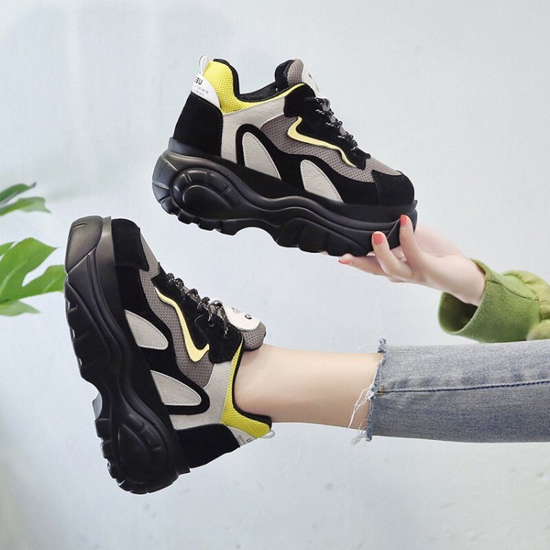 Kvinnor skor platå sneakers höga dolda klackar skor hiss wedges skor kvinnliga sneakers dam promenadskor  e15-20