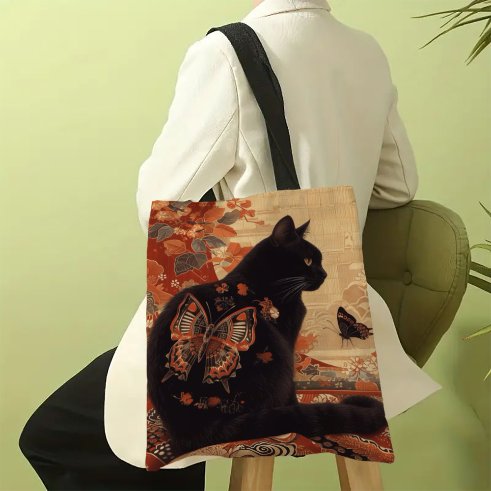 Sac fourre-tout classique chat noir et blanc avec imprimé chat, sac de plage de Shopping à bandoulière réutilisable pour femmes, sac de transport décontracté Durable: Bleu