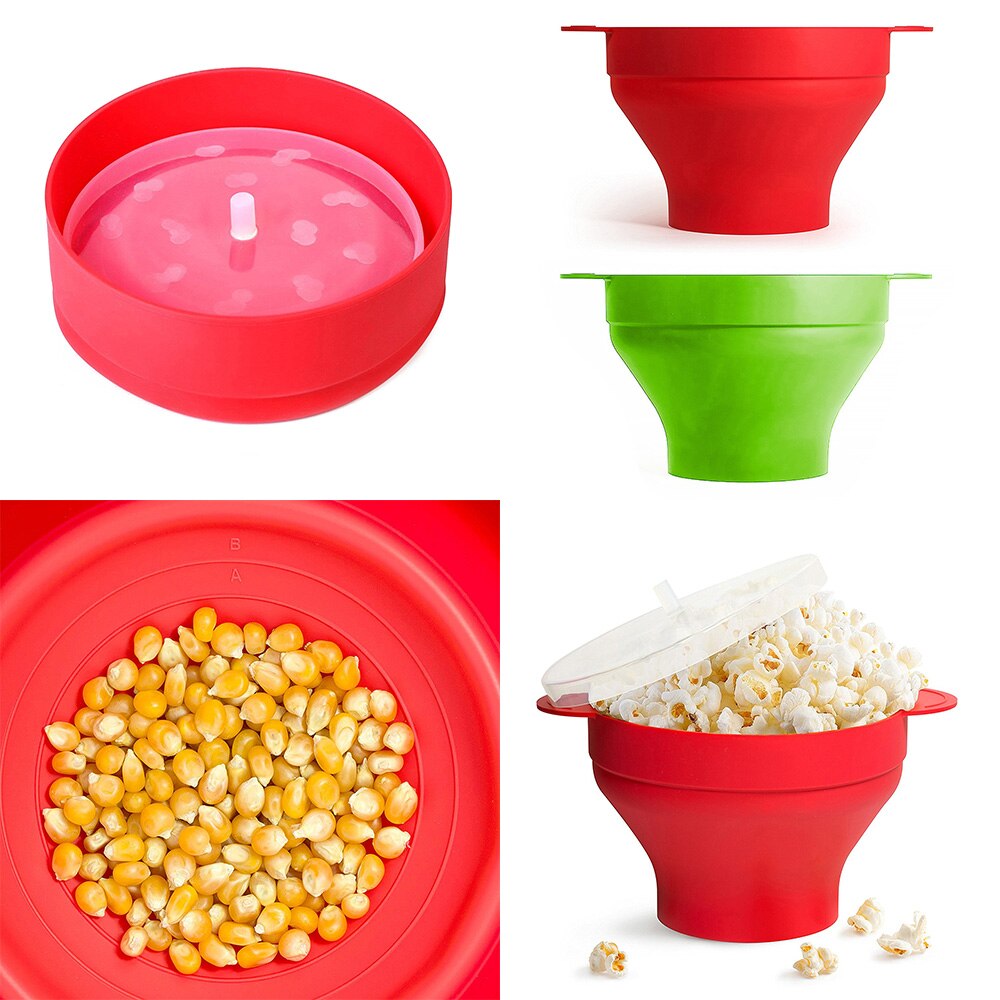 Silicone Popcorn Bucket Bowl Maker With Lid Foldable Red Kitchen Gadgets DIY Popcorn Tools For Home