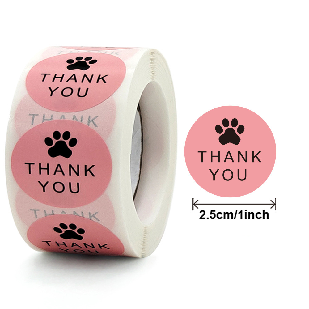100-500Pcs Round Dog Paw Print Thank You Label Stickers Used for and Mailing Box Seal Labels Decorative Stickers: Dark Grey