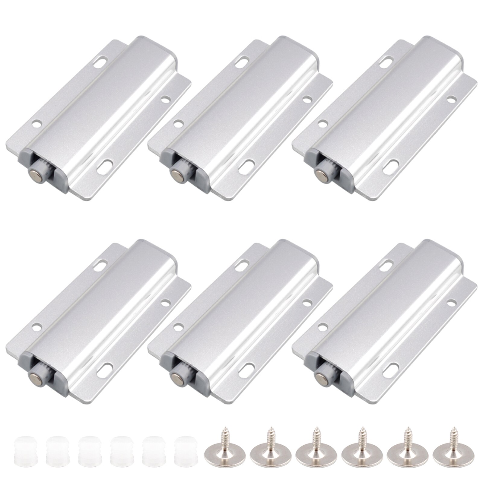 6pcs Wardrobe Cabinet Drawer Furniture Aluminum Alloy Door Catches Magnetic Touch Latch Kitchen Push Open Closet Amortisseur: White