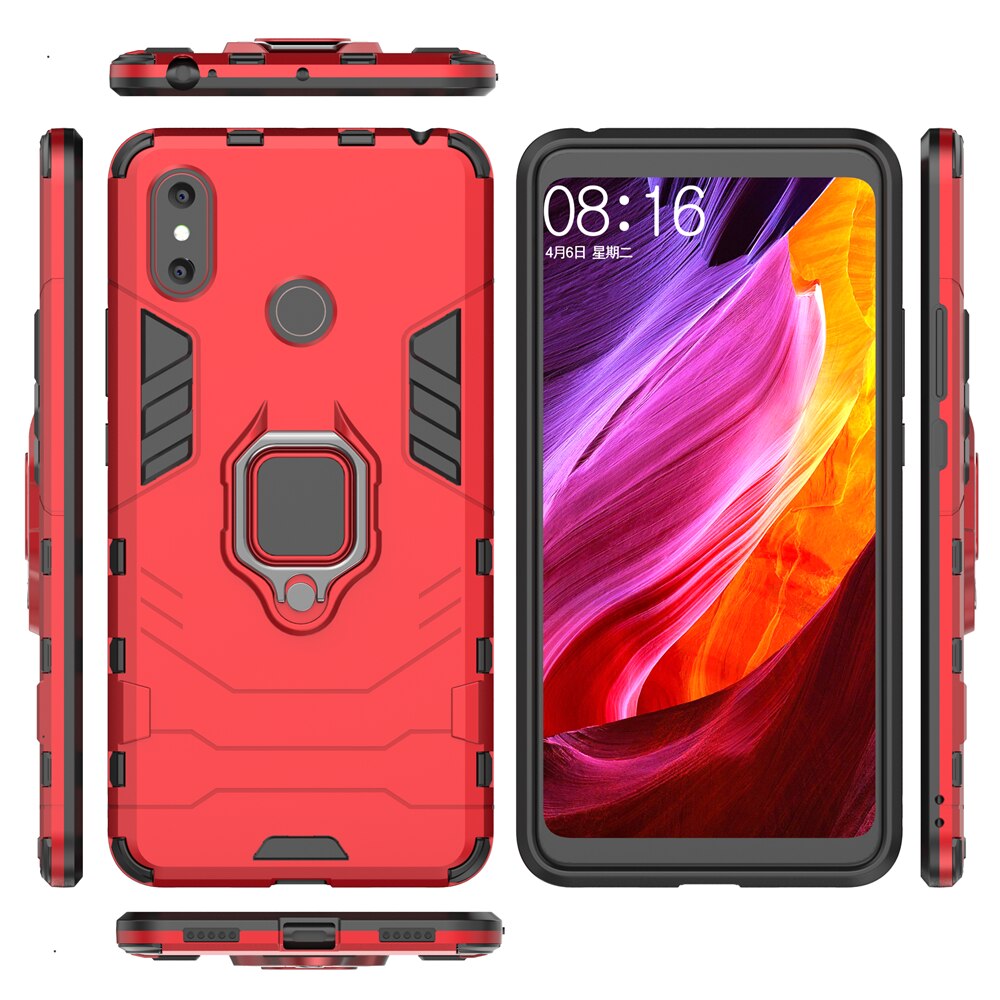 Dla Xiaomi Mi Max 3 Case pierścień odporny na wstrząsy stojak zderzak silikonowy + PC telefon tylna pokrywa dla Xiomi Mi MAX 3 MAX3 MIMax3 Funda Coque: For Xiaomi Mi MAX 3 / Red