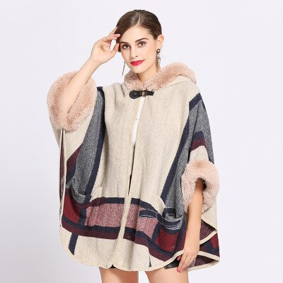 Mingjiebihuo efterår og vinter kvinders solid sjal varm tyk stor størrelse behagelig blød løs poncho: Beige