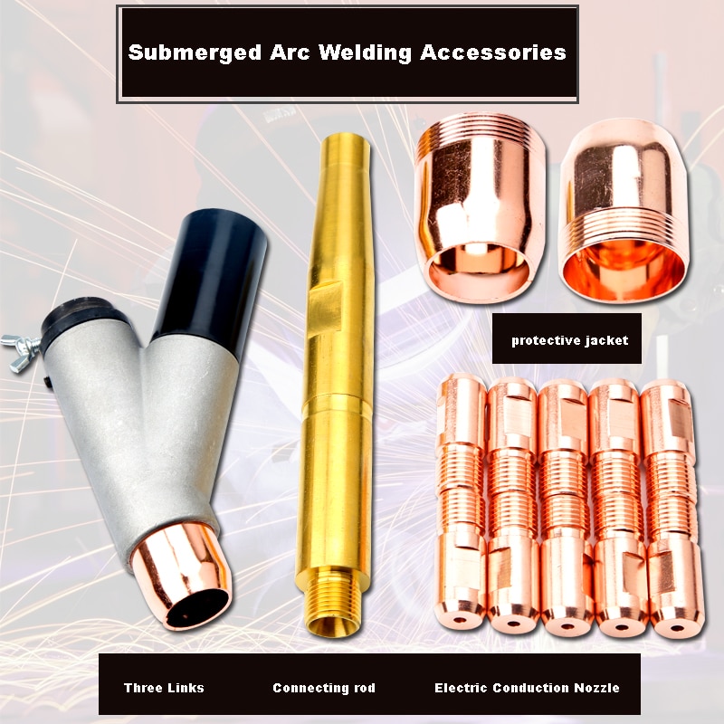 3pcs Submerged Arc Welding Machine Accessories Copper Protection Nozzle Connecting Rod Tee Flux Funnel