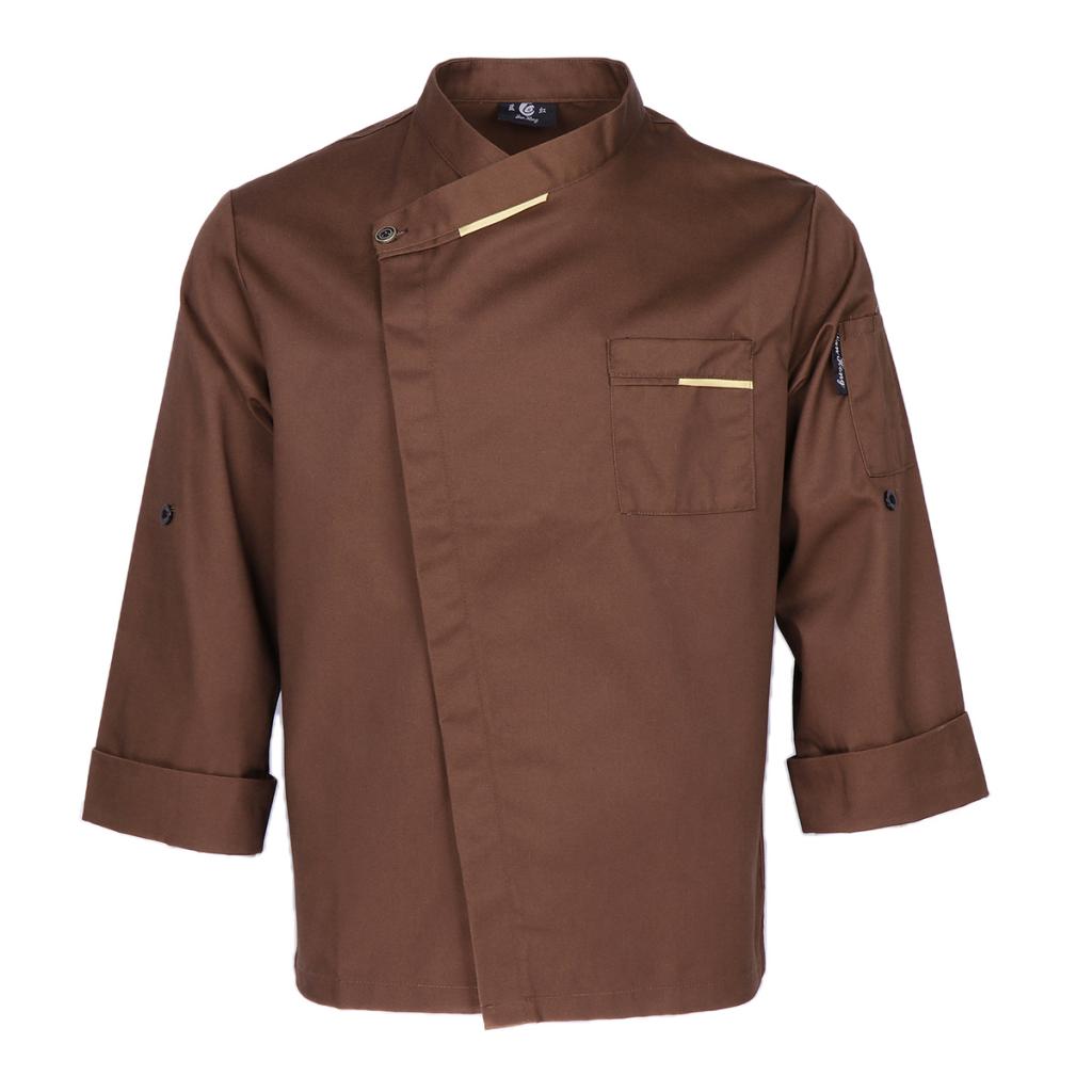 Unisex kokjakker frakke lange ærmer skjorte tjener servitrice køkkenuniformer: Kaffe l