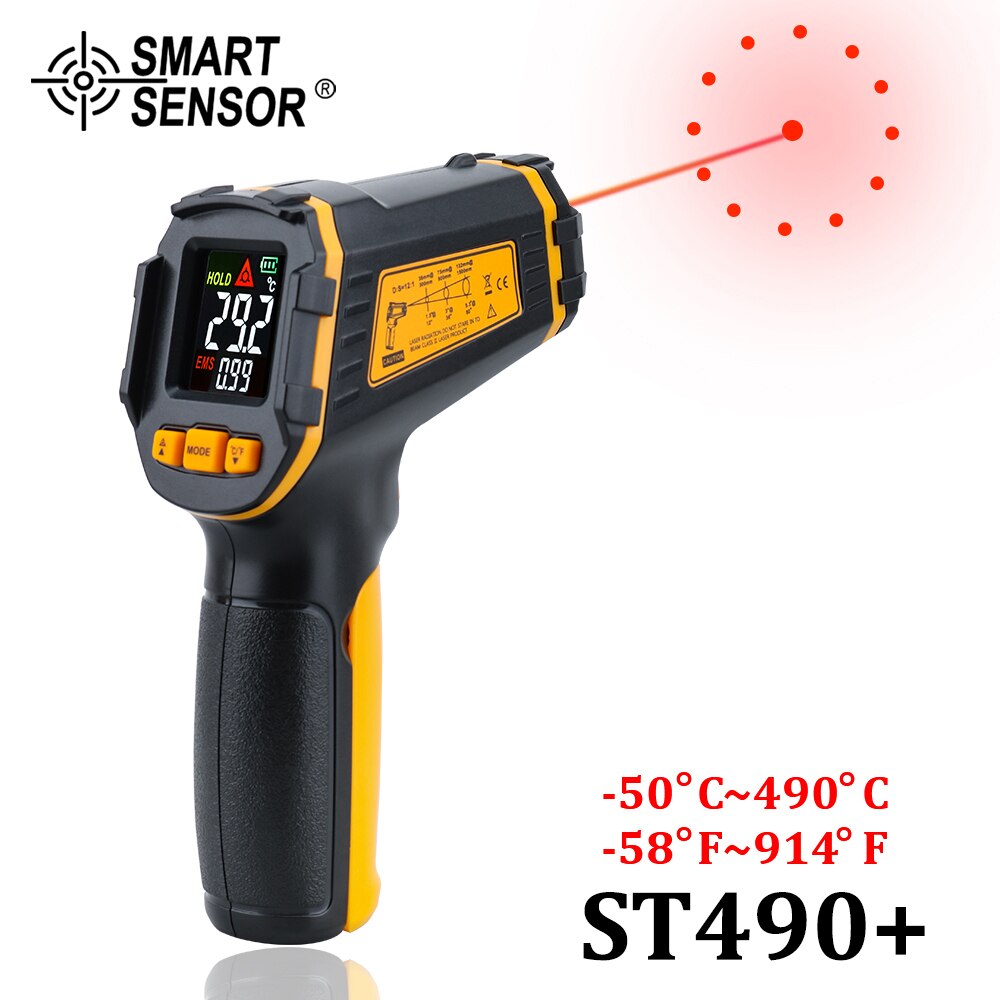 Digital Infrared Thermometer Color LCD Non-Contact Surface -50~380C 500C Temperature Meter Gun Handheld Pyrometer Imager: ST490 (-50C - 490C)