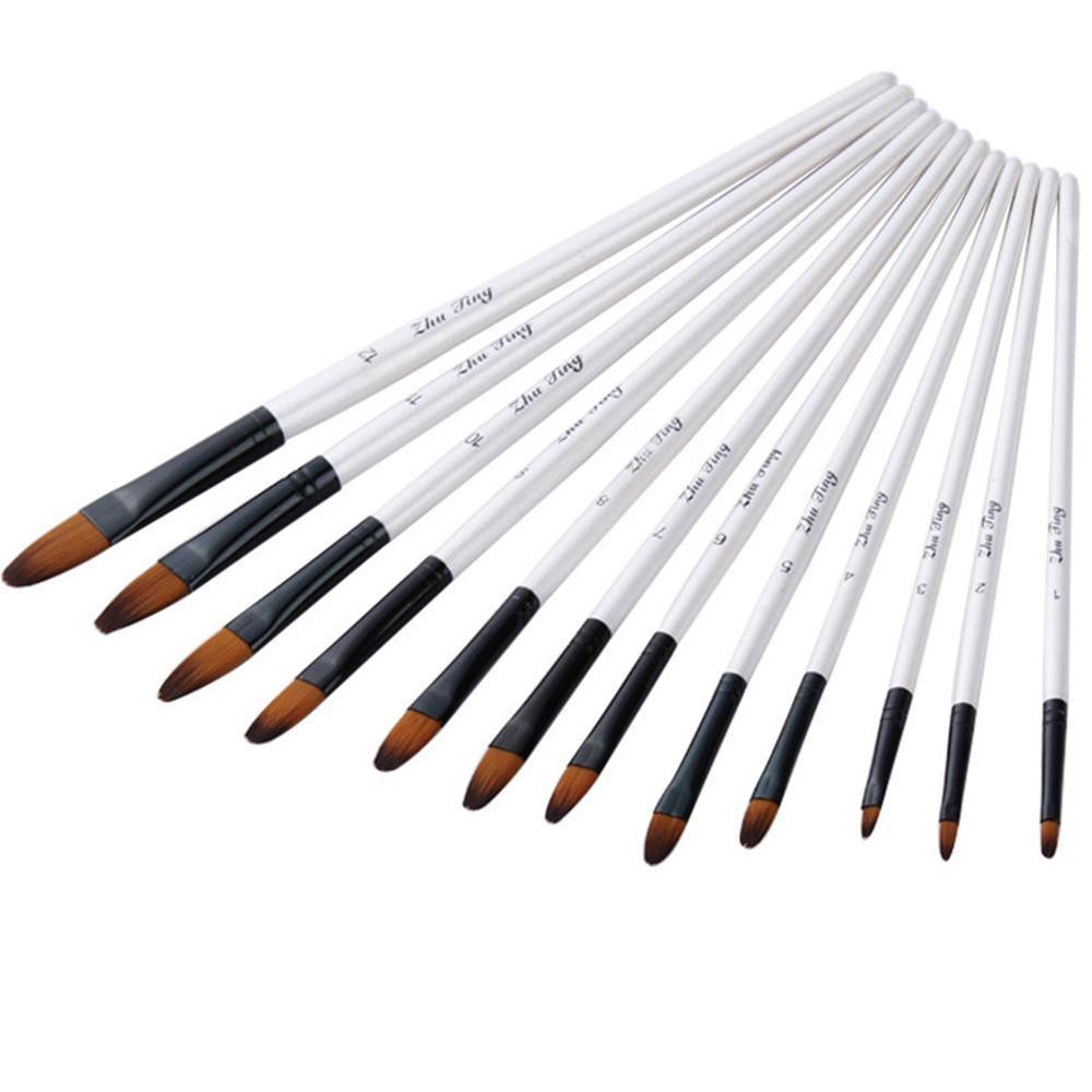 12pcs Nylon Hair Wooden Handle Paint Brush Pen Set For Learning Diy Oil Acrylic Painting Art Paint Brushes Supplies