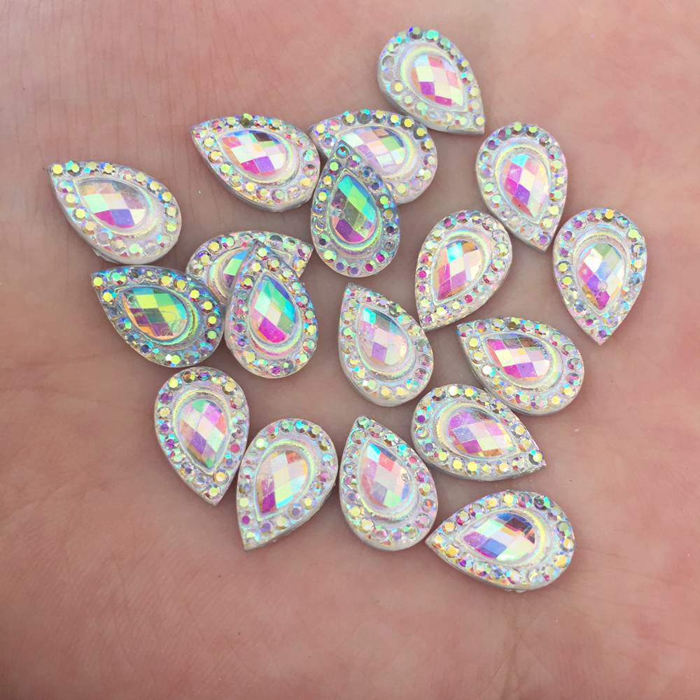 100 stks AB Hars 7*12mm Pauw Teardrop Plaksteen strass Bruiloft Versiering diy applicaties SK21 * 2