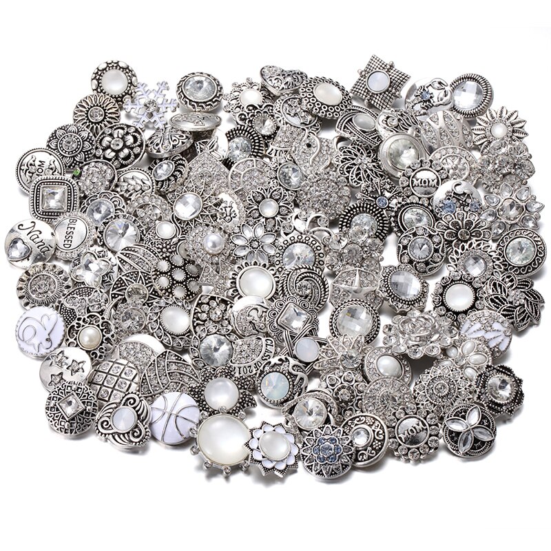 10pcs/lot 18mm Snap Jewelry Mix Many Styles 18mm Metal Snap buttons buttons Rhinestone Snaps Jewelry Bracelet: 18