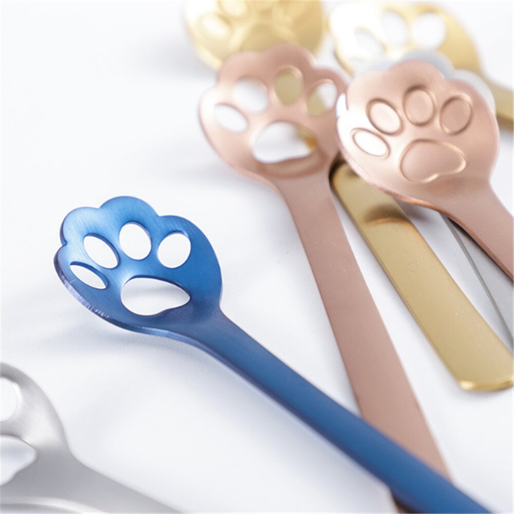 Cuillère à Long manche café | Dessin animé en acier inoxydable, griffe de chat, couverts de café, outils pour boire, gâteau mélanger le sucre, soupe Dessert cuillère à thé
