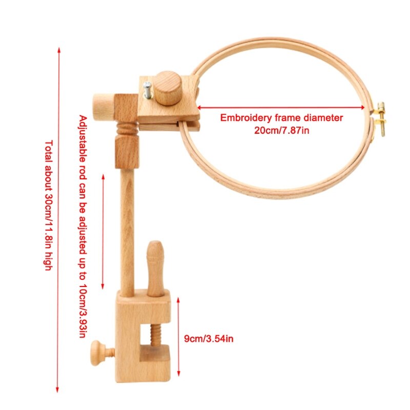 Wooden Embroidery Hoop Stand Holder 360 Degree Rotation Adjustable Embedded Cross Stitch Desktop Frame Clamp Sewing Tool
