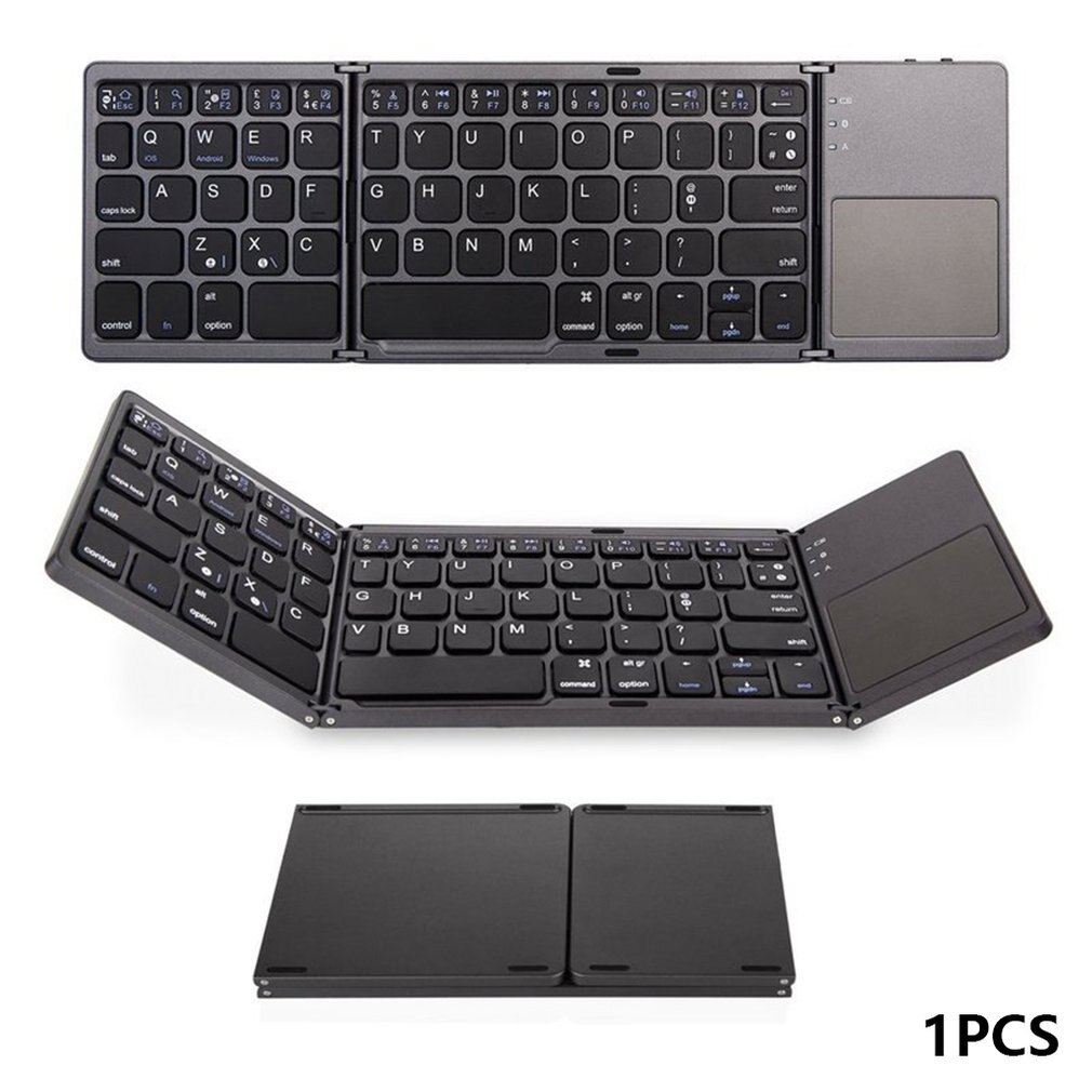 Mini Compact Triple Folding Keyboard Portable Cool Wireless Phone Tablet Keyboard With Mouse Touchpad