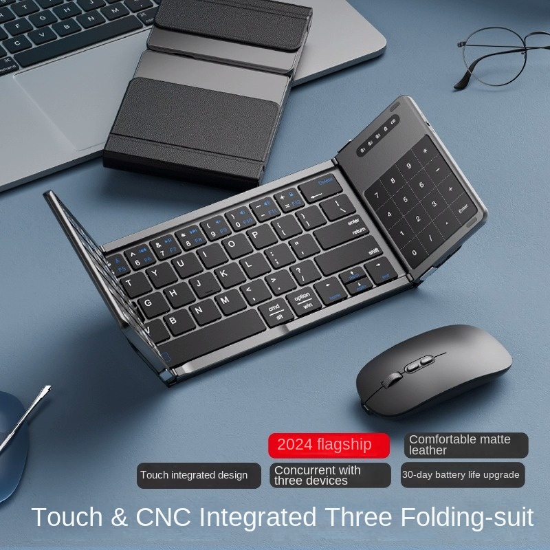 Draagbare Draadloze Opvouwbare Toetsenbord Bluetooth Touchpad Mobiele Telefoon Tablet Notebook Muis Set Meerdere Apparaat Universele Keycaps 2024: Goud