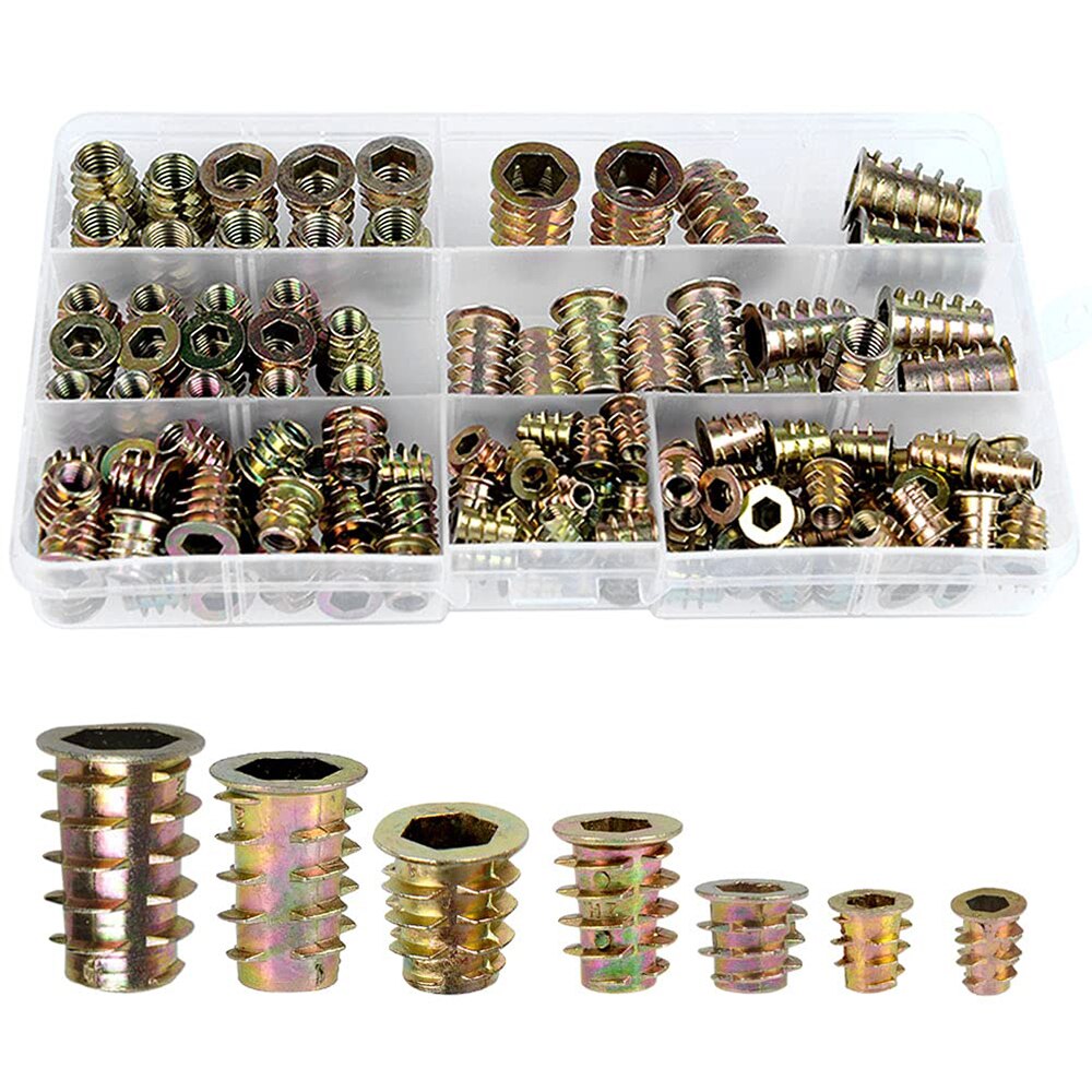130pcs Metric Threaded Inserts Nuts Assortment Tool Kit Zinc Alloy Furniture Bolt Fastener Connector Hex Socket Screw Inserts