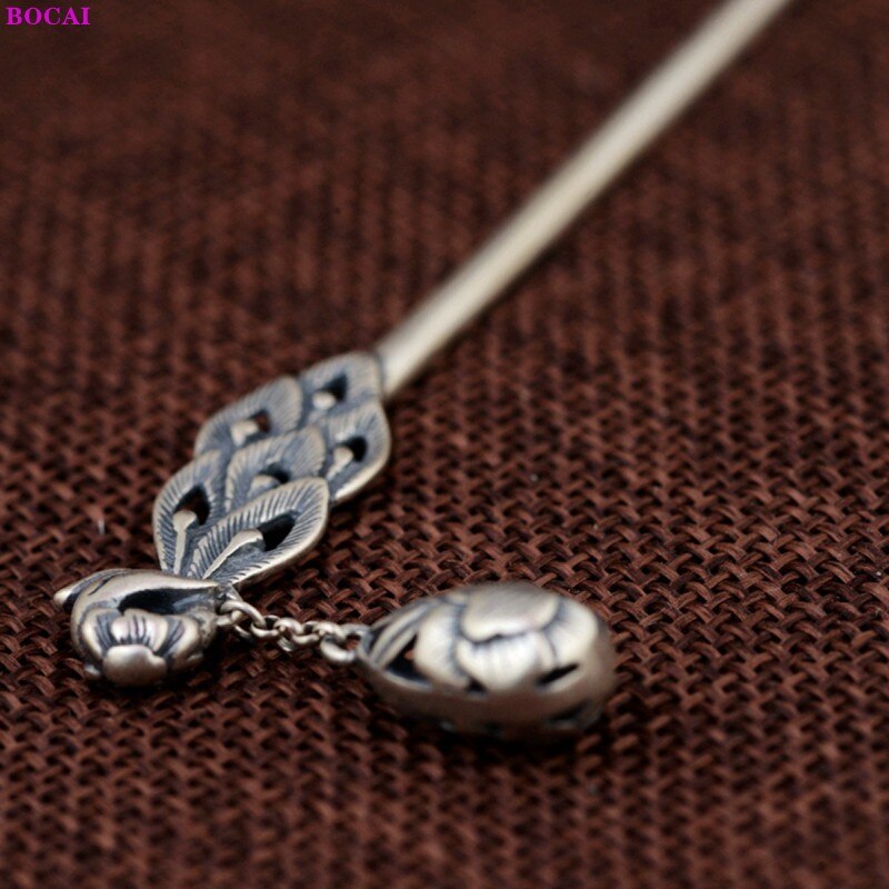 Bocai  s925 haarnadeln aus sterlingsilber mit anhänger, doppelter pfingstrose und phönix-totem-motiv, reines silber, beliebtes schmuckstück für damen