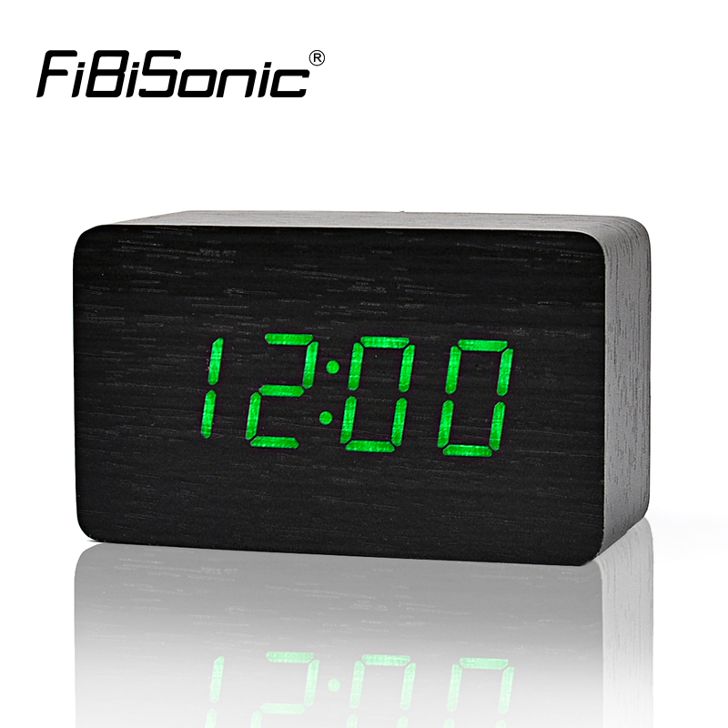 Fibisonic Houten Wekkers Met Thermometer, Geluidsregeling Hout Led Klokken, Digitale Bureau En Tafel Klok