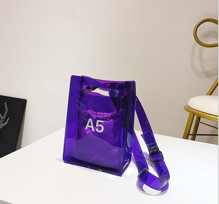1 zestaw = 2 sztuk kobiet torebka 2 w 1 przezroczysty pakiet A4 A5 pcv dorywczo dziewczyny torba na ramię aligator torba: A5 purpurowy