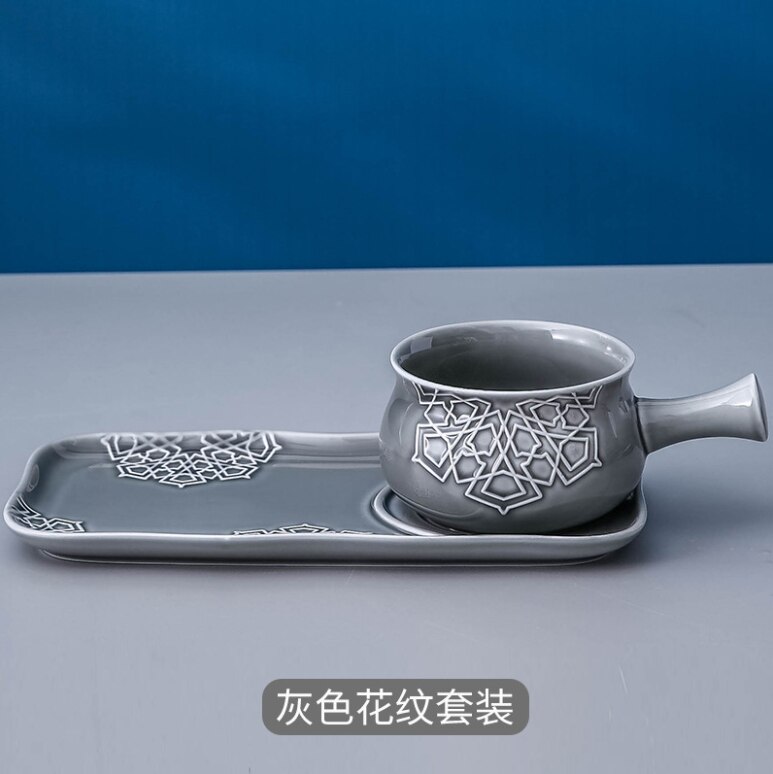 Creatieve Kom En Platen Ontbijt Slakom Studentenflat Met Handvat Japanse Bestek Plaat Dessertbord Voor Leuke Plaat: A-gray