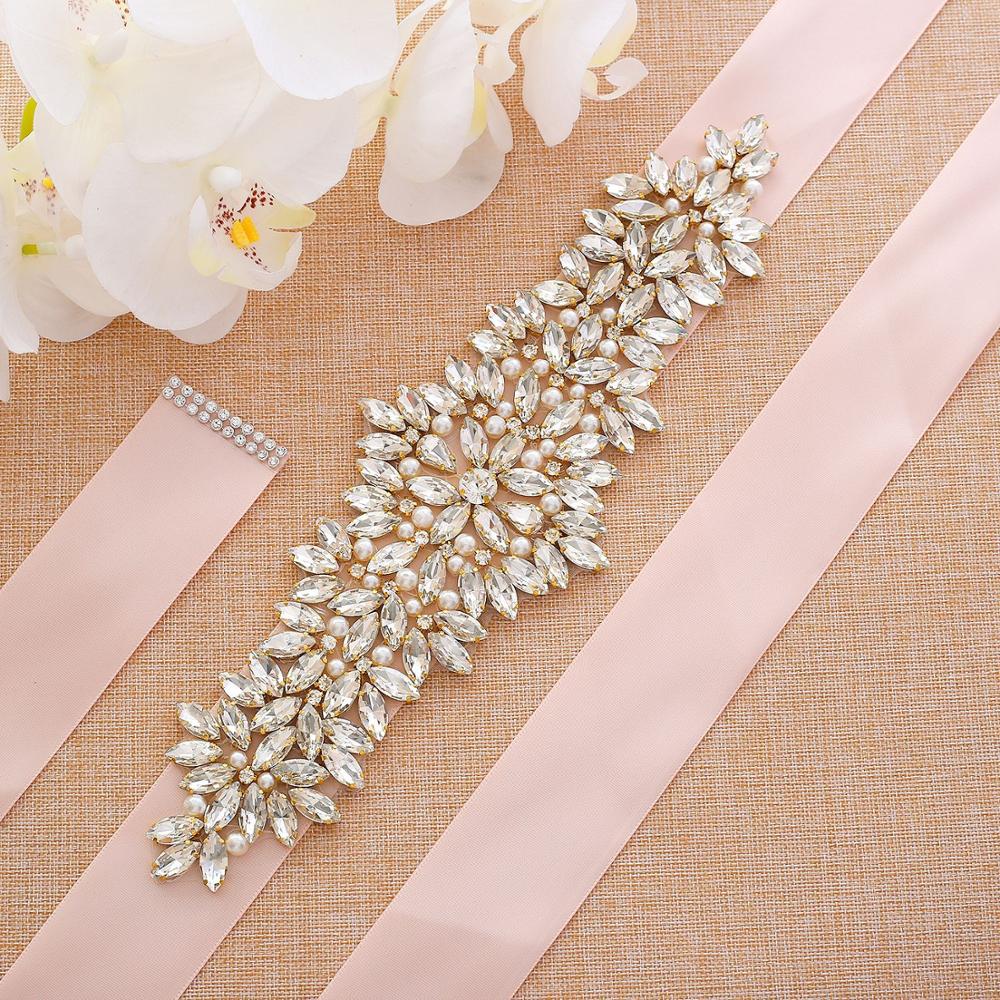 Diamantes de imitación boda Vestido con cinturón Ceñidor hecho a mano perla cinturón de novia con cinta de satén accesorios de boda baratos