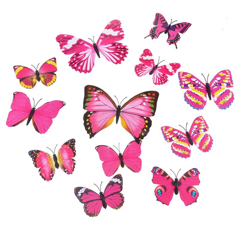 12 Pcs Pvc 3D Diy Vlinder Muurstickers Home Decor Poster Voor Keuken Badkamer Lijm Te Muurstickers Decoratie: Rose Red