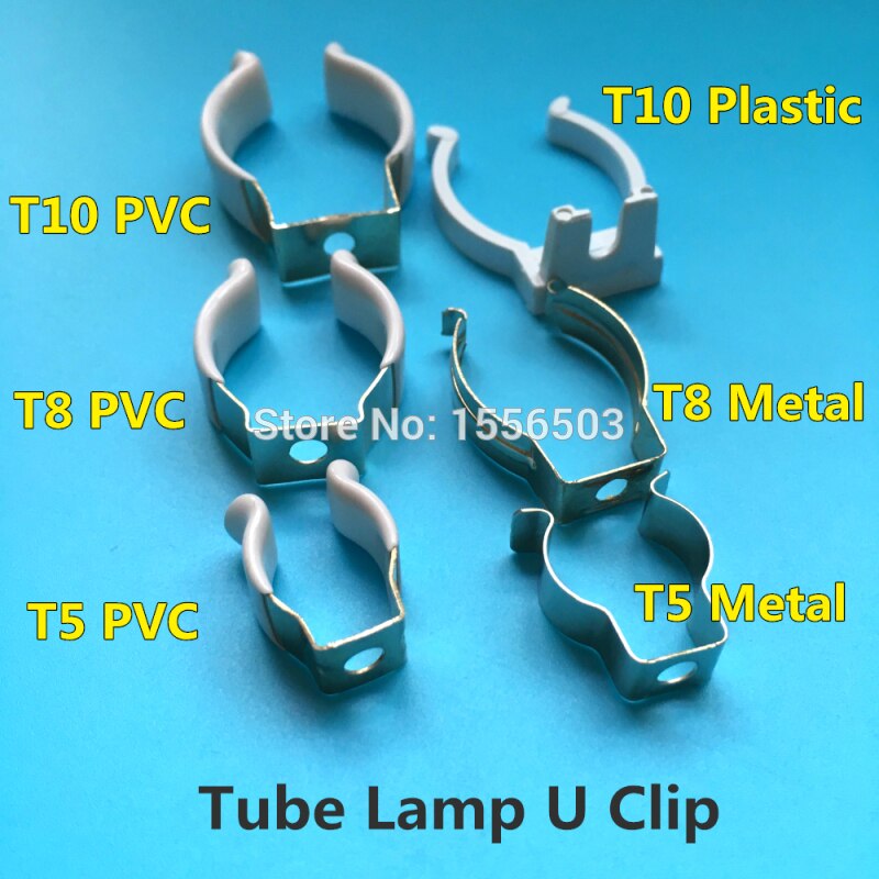 100 PCS T5 T8 T10 PVC Plastic U Clip Wedge Tube Lamp Base Holder Metal with White Cover Surface for LED Fluorescent Light
