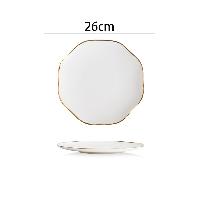 Northern Europe Ceramic Plate Hotel Desktop Golden Stroke Spaghetti Plates Home Western Steak Dish Modern Kitchen Tableware: C-large