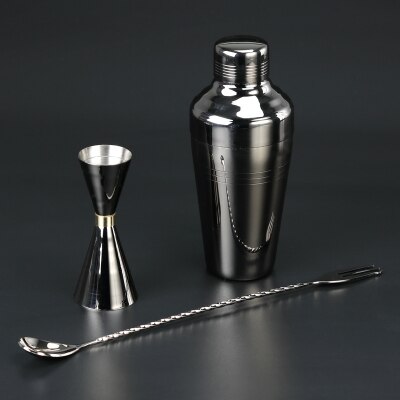 Cocktail Shaker Bar Set Koperen Plated Shaker Bar Set - 3 Stuks Barman Kit Bevat Shaker (510Ml), jigger &amp; Lepel: 510ml Black Set