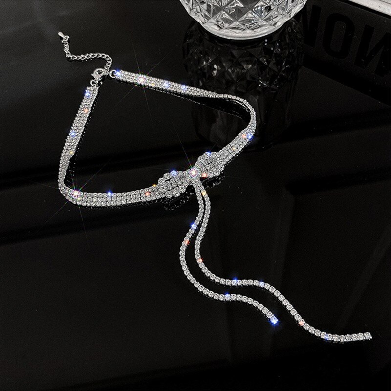 Mode Strass Glanzende Boog Parel Ketting 2022 Dames Temperament High-End Zomer Niche Gevoel Kraag Bone Chain