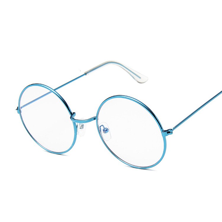 Gafas redondas Vintage para mujer, montura de Metal Unisex, lentes ópticas de círculo negro Retro, lentes transparentes, gafas de gusano: Blue Trans