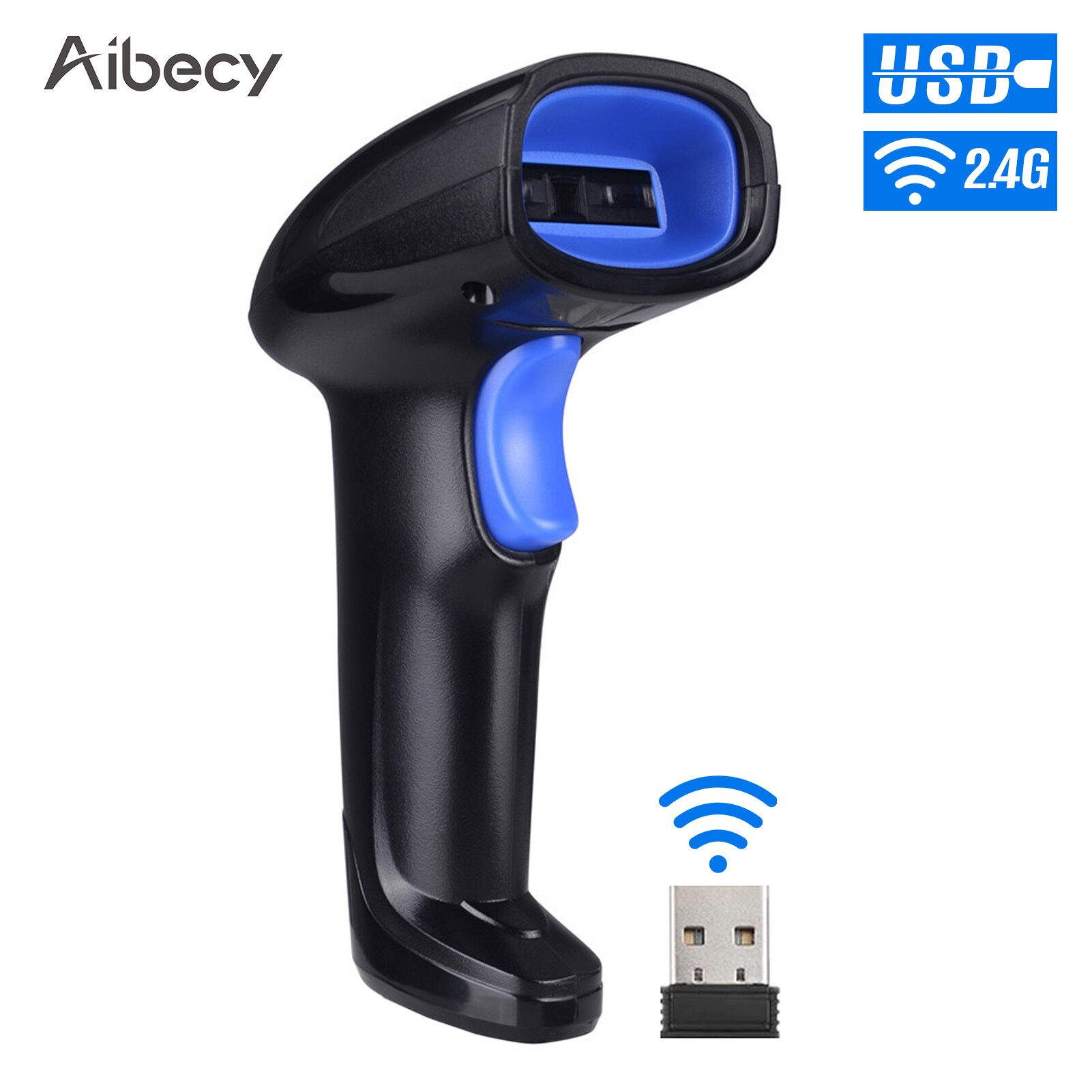 Aibecy 2-In-1 2.4G Draadloze Barcode Scanner &amp; Usb Wired Barcode Scanner Automatische Handheld 1D Bar code Scanner Reader: Default Title