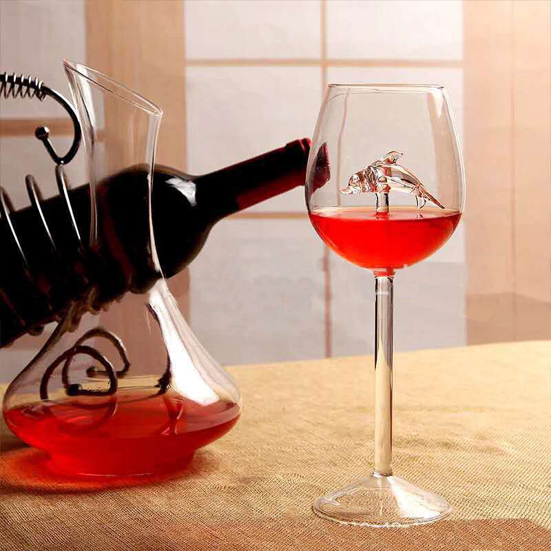 dolphin red wine goblet starfish seahorse beer glass transparent red wine glass wine glass bar counter home restaurant