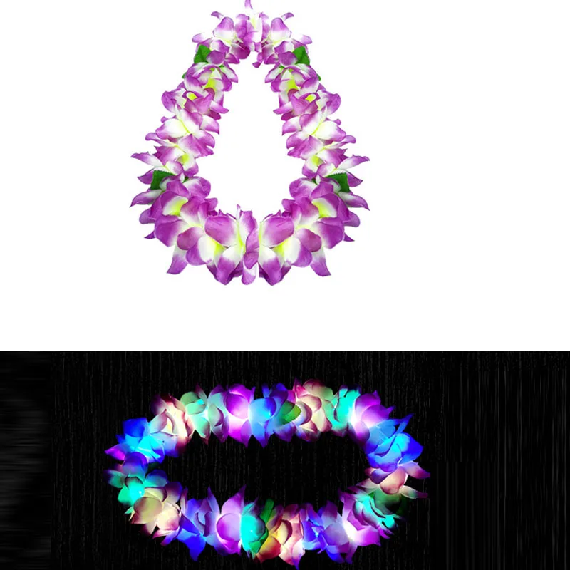 10pcs LED Light Up Flashing Hawaiian Leis Hula Dance Garland Artificial Flowers Neck Loop Necklace Glow Party Supplies Christmas: DEEP BLUE