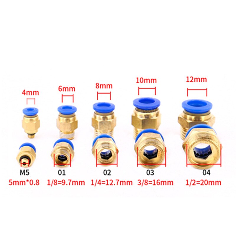 Pneumatisk Hurtigkobling Messing Hankjønn Gjenge 1/8"-1/2" BSPT til 4-12mm OD Slange