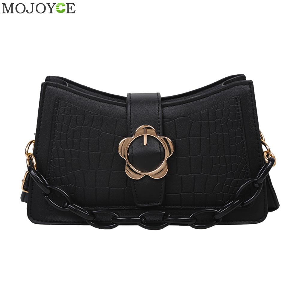 Alligator PU sacs à bandoulière jeunes dames Simple polyvalent sac femmes fleur boucle chaîne pochette à bandoulière