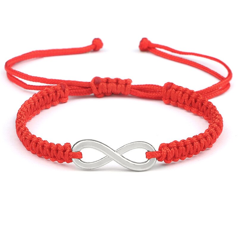 Charm Paar Armband Handgemaakte Gevlochten Touw Infinity Vriendschap Verstelbare Armbanden En Armbanden Voor Vrouwen Mannen Mode-sieraden: Red-silver