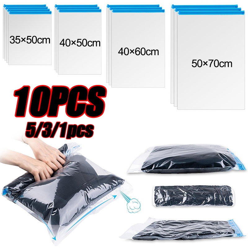 Sacs de scellage de stockage sous vide réutilisables, 10/1 pièces, avec sac sous vide pliable et pliable pour gagner de l'espace, pour vêtements de voyage