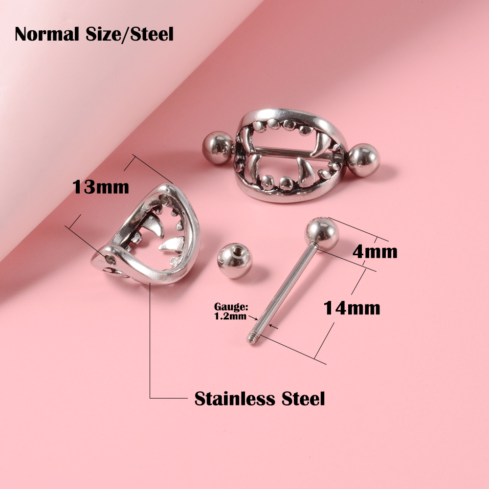 2 pièces 14G dents Sexy mamelon anneau bouclier couverture haltère mamelon Piercing barre pour femmes acier chirurgical sein corps Piercing bijoux: Couleur or jaune pâle