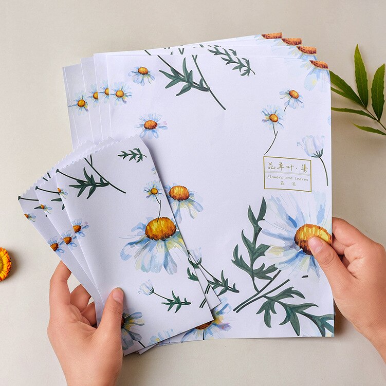 9 sztuk/zestaw 3 koperty + 6 arkuszy papier robić pisania nowość kwiat liść seria koperta na prezent biurowe