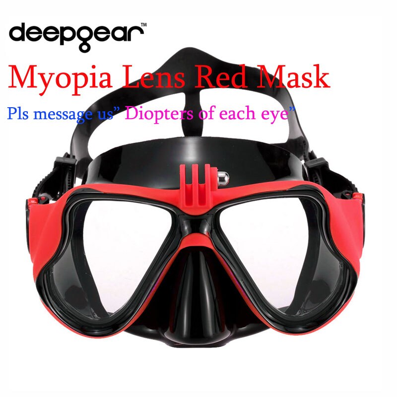 Deepgear scuba diving mask Deep sea dive mask Underwater swimming snorkel gears Top black silicon adult camera mount scuba mask: Myopia Red Mask