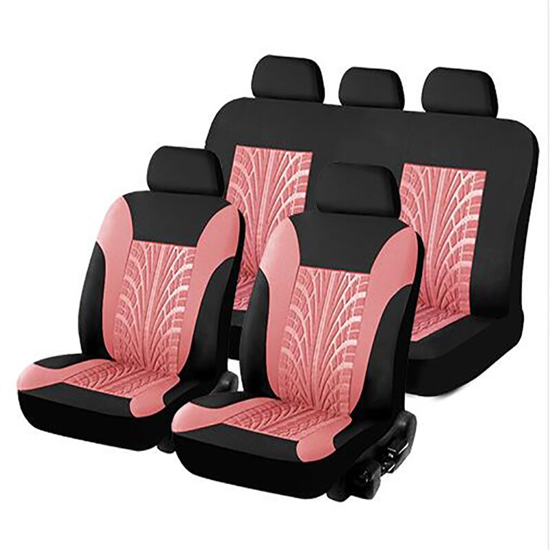 Car Seat Covers Set Universal Fit Most Cars Covers with Butterfly pattern Tire Track Detail Styling Protector covers for the car: B-Pink full set