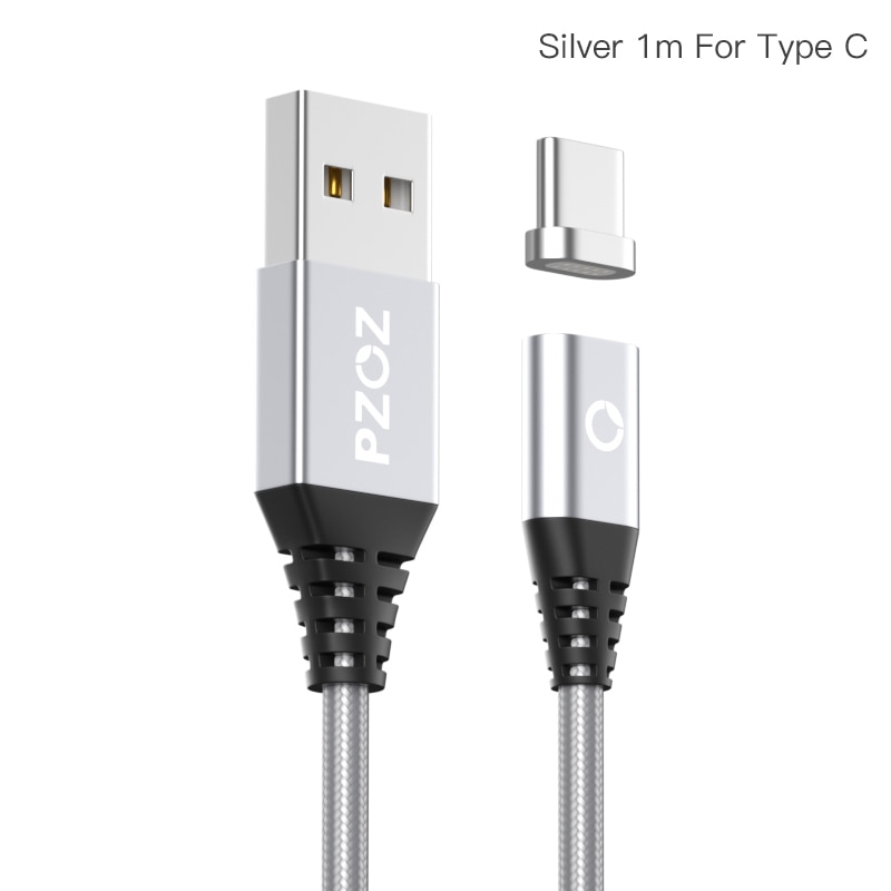 PZOZ Shop club exclusive Magnetic Cable Type C Micro USB C 8pin Fast Charging Adapter Phone Microusb Type-C Magnet Charger: Silver 1m For Type C