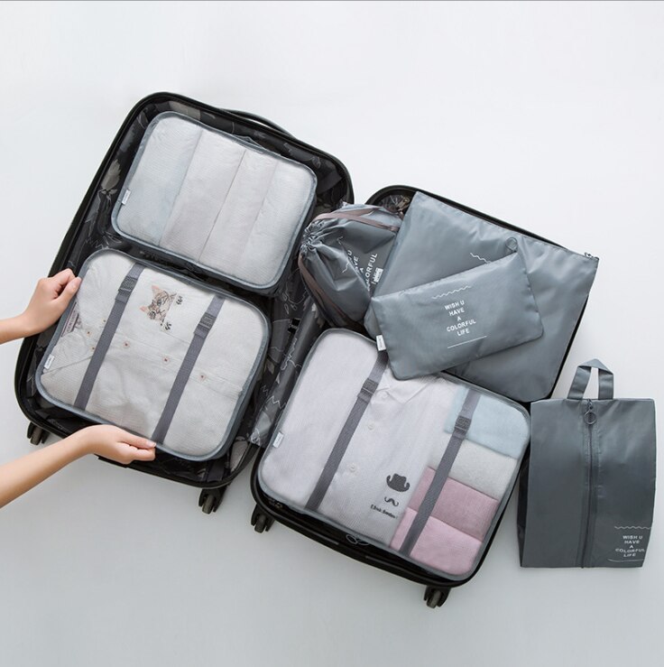 7 stk/sæt pakningsterning til kuffert rejser organisator taske kvinder mænd sko tøj bagage rejsetasker: D