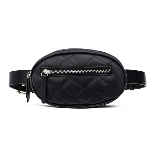 Dame midjepose ensfarget liten rund bag dame liten pute bag messenger bag midje pack: Svart