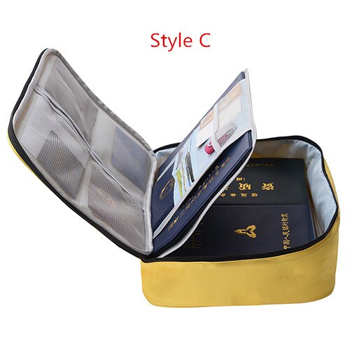 Bolsa de documentos de gran capacidad para hombre, paquete de almacenamiento impermeable, billetera para pasaporte de viaje, organizador de tarjetas, artículos de accesorios para el hogar: C Style Yellow