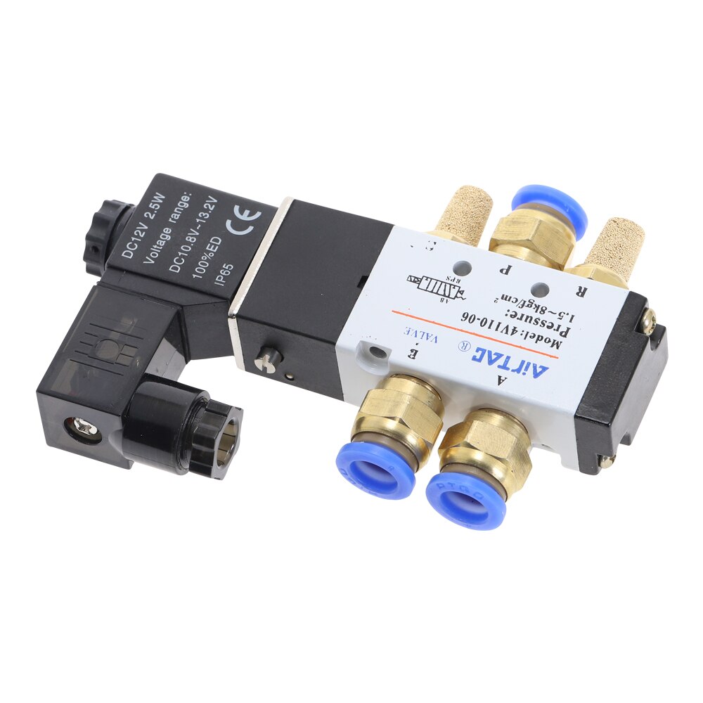 AIRTAC 4V110-06 5 vías 2 posiciones 1/8 "Electroválvula neumática DC 24V DC 12V AC 110V AC220V con 4mm 6mm 8mm racor