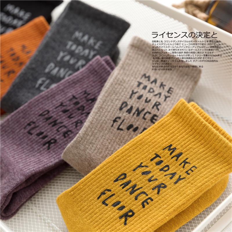20 spring and autumn pure cotton women's middle tube socks high top letter stamping personality street style women's s