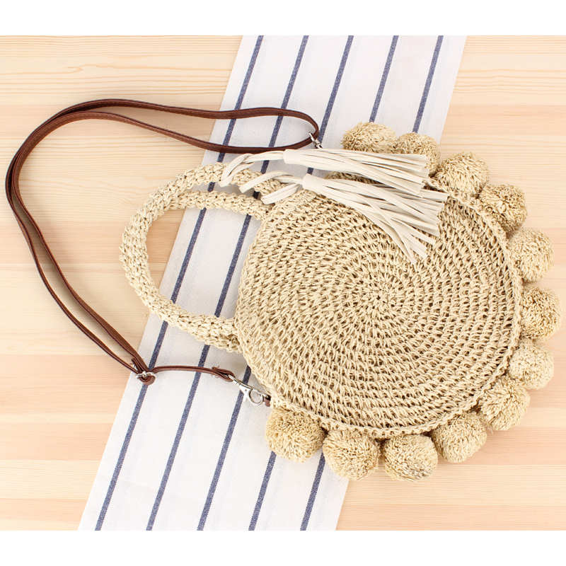 sacs de paille ronde bohème gland rotin femmes sacs à main tissé Crossbody sacs à bandoulière concepteur balle été sac à main de plage: beige