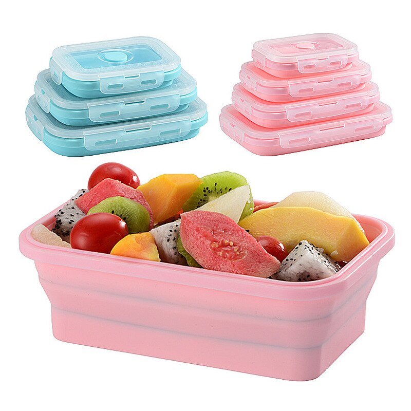 Fiambrera plegable de silicona, caja de Bento para frutas y verduras, utensilios de cocina, contenedor de alimentos, Bol, herramientas de cocina, accesorios de cocina