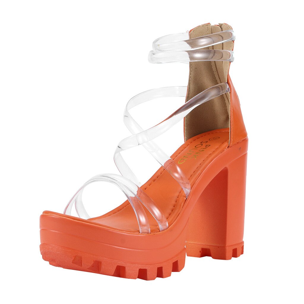 Sandales femmes talons épais fermeture éclair imperméable plate-forme talons hauts chaussures sandales Peep-orteil compensé confortable sandales: A / 37